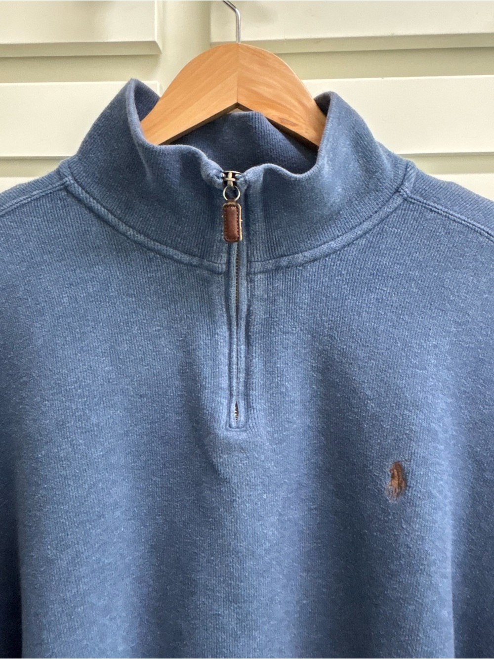 Polo Ralph Lauren Vintage Quarter Zip Sweatshirt Men’s XXL Blue Brown Pony - Picture 6 of 8
